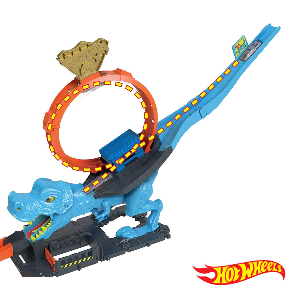 JR 1017 - Pista de Hot Wheels de dinossauro. No estado.